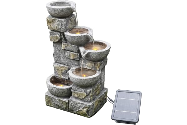 Teamson Home Fontaine Solaire Extérieure 3 Niveaux Cascade Moderne Grise 76 cm