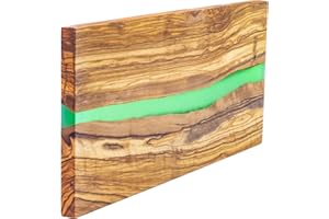Erreke Planche à Découper en Bois d'Olivier, Pièces Uniques, Planche a Decouper pour Servir ou Couper les Aliments, Viande, Fromage, Pain, Cuisine (38x18x1.5 cm) (Vert)