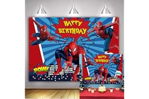 LXN Red Spider Backdrop for Boys Birthday Party Superhero Cityscape Theme Party Backdrop Superhero Photography Props Cake Table Decoration Background 6x4ft