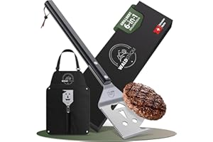 Waldstrom® 6-in-1 Grillspachtel Multitool I Grill Zubehör Set mit inklusive Grillschürze - ideales BBQ Geschenk für Männer I Geburtstagsgeschenk für Männer
