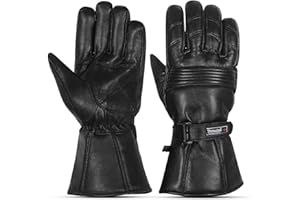 The AMA LOOK Leather Winter Motorbike Gloves, Thinsulate Windproof Waterproof Motorcycle Gloves, Thermal Riding Gloves Men Women, Adjustable Strap, Hiking, Sports, Outdoor Activities