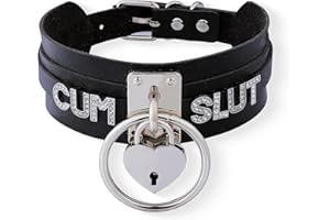 paloli Black Heart Padlock O-ring Choker Necklace for Women, Punk Gothic Letter Leather Collar Pink padlock Cosplay Jewelries