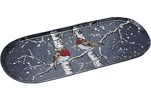 CGB Giftware | Winter Robin Glass Oval Display Decorative Plate | Winter Robin Range | Tableware | Table | Plate | GB05326