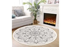 SHACOS Dywan Okrągły Mandala 120 cm, Dywan w Stylu Vintage, Szary, Dywan Bawełniany, Nadaje się do Prania, Duży Dywan Mandala, do Salonu, Sypialni