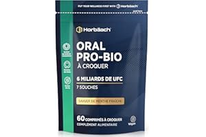 HORBÄACH Biotique Oraux pour la Bouche | 60 Comprimés Végan à Croquer | Saveur Menthe | Complément Alimentaire Mauvaisse Haleine | 6 milliards d'UFC | Oral Biotic Supplement | par Horbaach
