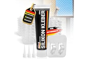 Juncture® 60 Klebehaken & 100ml Silikonkleber und 3 Dosierspitzen, Zur Katzennetz für Balkon (ohne Bohren), Katzenschutznetz schnell befestigt Dank Stabiler Klebehaken für Balkon, Fenster & Terrasse