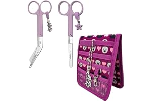 Nurse Life Pack MAXI2 | Tijeras Mayo y Pico Pato y organizador - Punta Roma | - I love it -, Punta Redonda | Enfermera Profesional, Primeros Auxilios, Vendaje. (Lila y Perros corazones)