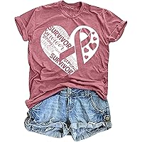 YUGYXL T-Shirts Ruban Rose Cancer Du Sein Pour Femmes T-Shirt Graphique Floral Décontracté Tee-Shirt Lutte Cancer D'Octobre Chandail Tunique à Manches Longues Blouses Automne