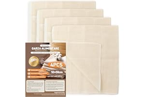 Aerzouser 4 PCS Etamine Alimentaire，100% Coton non Blanchi，50 x 50 cm Mousseline Alimentaire，Gaze Alimentaire，Etamine Fromage，Pour lait de Noix, jus, Fromage, Yaourt et Autres Aliments (4PC)