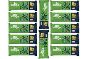 Chia Charge High Energy Chews for Running, Cycling, Hiking, Fitness, and Sports, Gel and Drink Alternative with Pink Himalayan Salt and Milled Chia Seeds, 30g Carbs (Mint, 12 Pack)