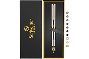 Scriveiner Stilografica (Fine) di lusso, penna tascabile pesante con finitura Placcato in Vero Oro, Placcato in Vero Oro Pennino, convertitore, regalo per uomini e donne, penna di design per l'ufficio