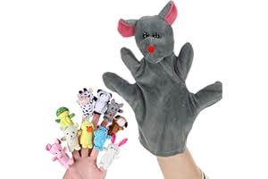 KOKOBOX 1PZ Marionette Da Mano + 10PZ Burattini a Dito Animali Marionette Per Bambini Giocattoli Bambina Burattini Animali Giocattolo Per Bambini Giochi Bambini 2 3 4 Anni Peluche Animali - Topo