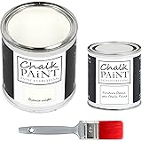 Chalk PAiNT PAINT EVERYTHING Bianco Caldo & FINITURA + PENNELLO - Kit Pronto Vernicia e Proteggi (750ml Colore + 250ml Finitu