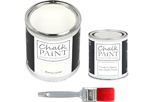 CHALK PAINT PAINT EVERYTHING CHALK PAINT Bianco Caldo & finition + pinceau - Kit prêt à peindre et protéger (750 ml, couleur + 250 ml, finition + pinceau professionnel 40)…