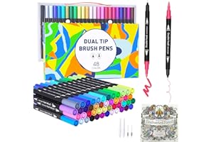 TrendGate Pennarelli Brush Pen Lettering, 48 Colori Pennarelli Doppia Punta Fine, Pennarelli Acquerellabili com Libro da Colorare per Bambini e Adulti Bullet Journal, Mandala, Calligrafia, Disegnoi
