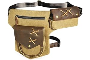 Handadsume Tela Resistente All'acqua + Vera Pelle Moto Equitazione Travel Coscia Borsa per Gambe Marsupio in Vita Per Gli Uomini Donne FB211-8 (Marrone chiaro)