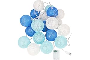 KWODE Guirlande Lumineuse Boule Coton, Interieur Decoration Noël Deco, 3.5M 20er LED Globe Light, Fille, Princesse, Enfant, Bebe, Chambre Mariage Atmosphera Décorations, (USB 6cm BLUE)