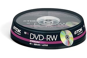 TDK DVD-RW47CBNC10-20 DVD-RW 4x 10 Pack Cakebox