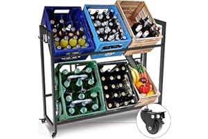 ITEFDTUTNE Getränkekistenregal 6 Kisten, 2025 Schwarz aus Metall Freistehend & extrem Standfest höhenverstellbar Videoanleitung, 6 pack Halter & 4 Haken Getränkeregal - Kistenregal