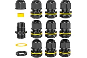 PEBA® Prensaestopas 10 piezas Prensaestopa Impermeables M12 x 1.5, Ajustable 3-6.5 mm Conector de Prensaestopas, IP68 Glándulas de Cable de Plástico para Jardín/Cable de para Exteriores, Negro