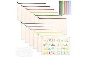 Qzakce Bolsas de Tela en Blanco Estuches de Lápices de Tela para Pintada 12 Piezas Bolsa para Pintar con 12 Lápices Colores y 8 Plantillas Dibujo para Fiestas de Cumpleaños Infantiles Escolares