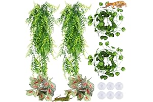 PietyPet Terrarium Reptile Plants, Reptile Hanging Plant Vines Artificial Leaves Reptile Hide, Leopard Gecko Tank Accessories, Terrarium Decorations for Bearded Dragon Lizard Snake Geckos