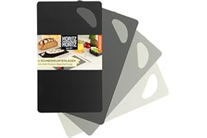 Moritz & Moritz 4 x elastyczna deska do krojenia z tworzywa sztucznego, cienkie – deski do krojenia po 25 x 14,5 cm – deska śniadaniowa – elastyczna – do bezpiecznego cięcia z otworem na uchwyt