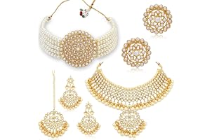 Sukkhi Elegant Gold Plated Combo Choker Necklace Set for Women (CBNS104236) White Free Size