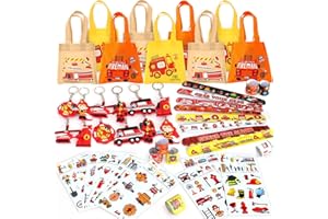Latocos Fireman Party Bag Children's Birthday Gift Bag Firefighters Fire Engine Helicopter Key Ring Snap Bracelet Tattoos Fire Brigade Toy for Boys