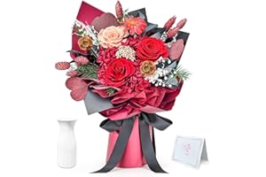 WEIZIWAN Preserved Flower Bouquet, Red Eternal Real Rose with Vase, Home Decor Natural Genuine Rose Lasts 1-3 Years, Valentine's Day Mother's Day Anniversary Christmas Birthday Gifts for Women Her