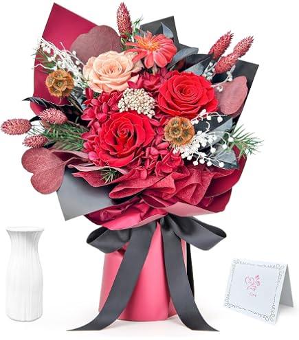 Konservierte Rosen Bouquet Mit Vase - Ewige Blumen Halten 1-3 Jahre (Valentinstag Geschenk)