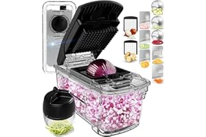 Fullstar Hachoir à légumes, mandoline et râpe à fromage tout-en-un – Coupe-frites et coupe-légumes – Trancheuse à fromage – Comprend un coupe-légumes en spirale portable (6 en 1, transparent)