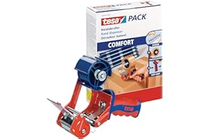 tesapack Dispenser Manuale Comfort per Nastro da Imballaggio, Dispenser professionale in metallo, Ergonomico, Per rotoli fino a 50 mm di larghezza, Colore: Blu e Rosso