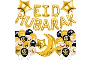 NMKL Eid Decorations for Home 32pcs Eid Mubarak Decoration Star Moon Foil Balloon Eid Banner Bunting for Mubarak Decor Party