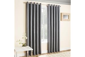 Enhanced Living Vogue Grey Silver 90 x 90 inch (229x229cm) Eyelet Thermal Noise Reducing Dim Out Curtains for Bedroom and Living Room