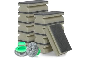 DK177 12 Stück Spülschwamm Set, 13x7x4.5cm Kratzfreie Beidseitiger Putzschwamm,Grau Küchenschwamm Waschbar,Reinigungsschwamm mit Schleifmittel,für Küche und Badezimmer (10schwamm+2stahlschwamm)