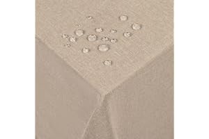 ‎YRENDENGE Yrendenge Leinenoptik Tischdecke Wasserabweisend Tischtuch Abwaschbar Tischwäsche, Fleckschutz Leinen Optik Tischdecken, Lotuseffekt Tischdecke, Pflegeleicht Leinendecke Beige, 130x220 cm