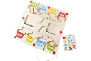 LMAZG Magnetic Color and Number Maze, Wooden Magnet Maze Board for Toddlers, Learn Counting Color Matching, Toddler Fine Motor Skills Toys for Boys Girls 3 4 5 Years Montessori Toys (Two Player)