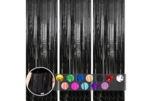 COSORO 3 pièces Rideau Métallique de Frange Noir,1mx2m Scintillants Foil Rideau Shimmer Brillants Decoration Anniversaire Photo Fond,pour Deco Porte Fenetres,Disco,Scintillant Mariage,Maison,Fête,Noël