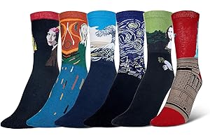 WolinTek 6 paires Chaussettes D'art Imprimées Célèbres Chaussettes Décontractées de Coton D'équipage Homme Femme