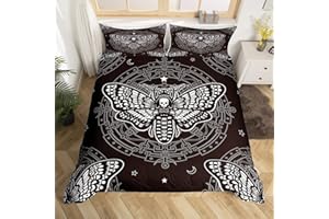 Loussiesd Juego de ropa de cama para niñas y niños, diseño de polilla de la muerte, calavera gótica, bohemia, decorativa, personalizada, huesos de esqueleto, tamaño individual, 2 piezas