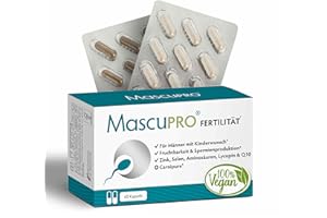 ‎MASCUPRO MascuPRO Fertilität Mann | vegan | Fruchtbarkeit + Spermienproduktion | 60 Kapseln | Zink, Selen, L-Carnitin, L- Arginin | Kinderwunsch Tabletten