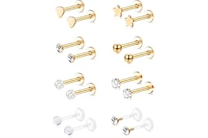 CASSIECA 16 Piezas Acero Inoxidable Piercing Hombre Señoras Oído Cartílago Piercing Oído Piercing Labio Piercing Set Tragus Piercing Oro Rosa Oro Plata