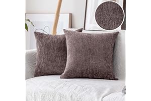 Home Brilliant Decorative Brown Cushion Covers for Sofa Couch, Soft Thick 45x45 Cushions Cover for Kids, Chenille Cushion Covers 18x18 Set of 2 for Playroom, 45cm x 45cm, Brown