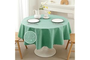 VORVOWRY Mantel Antimanchas Rectangular Redonda con Efecto Lino Mantel Impermeable Hule Mesa Manteles para Fiesta Cocina Comedor Redonda 140cm Lago Verde
