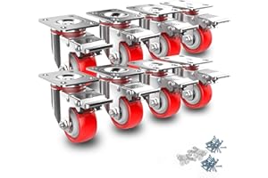 Deutnart Schwerlastrollen 50mm Möbelrollen mit Bremsen, [8 Stk bis 600kg] Lenkrollen Set Leise Schwenkrollen Polyurethan Transportrollen ohne Spuren Industrietransport und Logistik