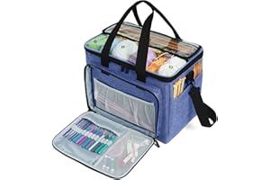 Teamoy Bolsa de Ovillos Organizador para Lanas Bolso de Crochet Mochila Bolsa de Almacenamiento de Tejido en Orden(NO Incluido Accesorios),Grande, Azul Oscuro