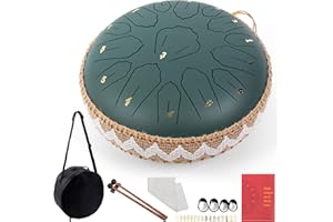 LOMUTY Tongue Drum C Major, 12 Inch 30 cm 15 Note Rain Drum, Steel Tongue Drum for Sound Healing, Meditation, Musical Education and Yoga, Steel Tongue Drum as a Gift, Green