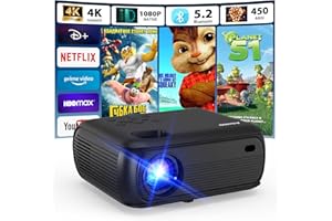 AGIMA 4K Proiettore 1080P Nativo 2025 Proiettore Portatile con Smart TV OS Apps integrate, 450ANSI, Altoparlanti stereo, WiFi 6, Bluetooth 5.2 Proiettore Compatible con TV Stick/Smartphone/HDMI, Nero