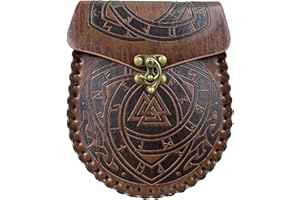 HiiFeuer Marsupio Nordico Goffrato in Ecopelle, Con Tasca Laterale, Stile che Ricorda il Medioevo, Marsupio Vintage per LARP Ren Faire